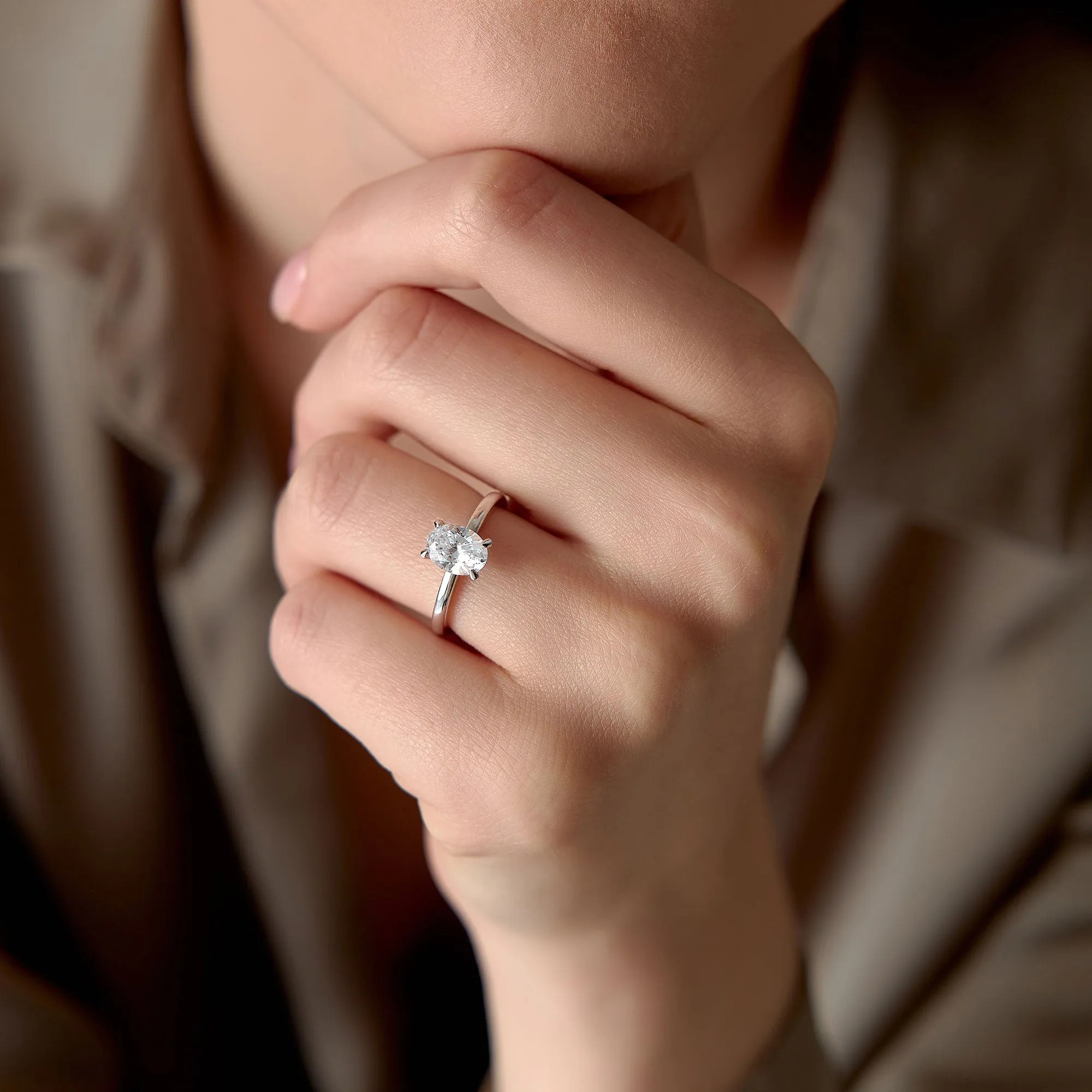 0.75 - 1.50 ctw 14k Four Prong Setting Oval Shaped Lab Grown Diamond Engagement Ring - Valeria