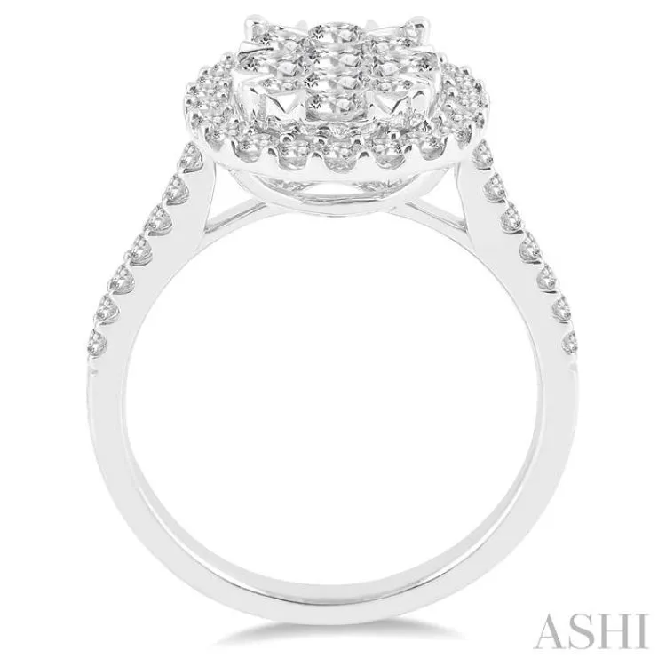 1 1/2 Ctw Oval Shape Diamond Lovebright Ring in 14K White Gold