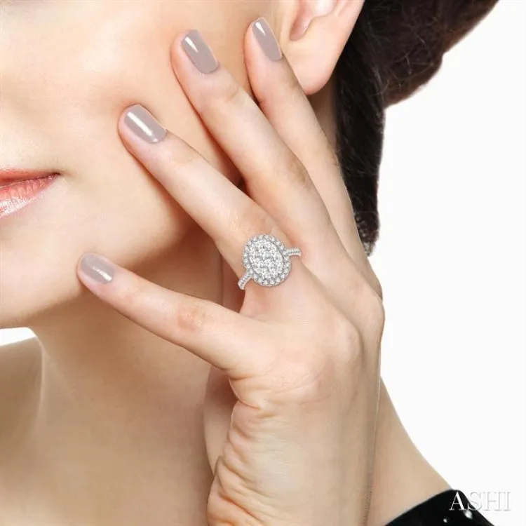 1 1/2 Ctw Oval Shape Diamond Lovebright Ring in 14K White Gold