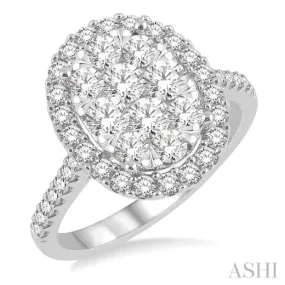 1 1/2 Ctw Oval Shape Diamond Lovebright Ring in 14K White Gold