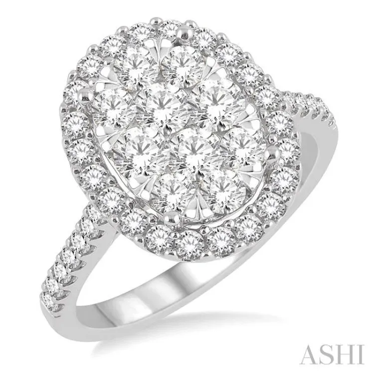 1 1/2 Ctw Oval Shape Diamond Lovebright Ring in 14K White Gold