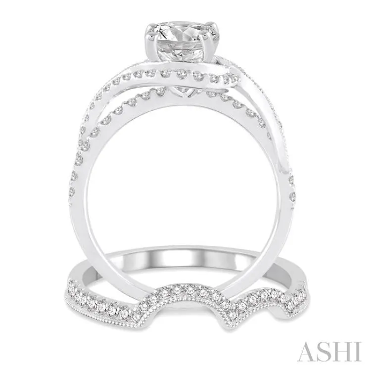 1 Ctw Diamond Wedding Set With 7/8 Ctw Engagement Ring and 1/6 Ctw Wedding Band in 14K White Gold