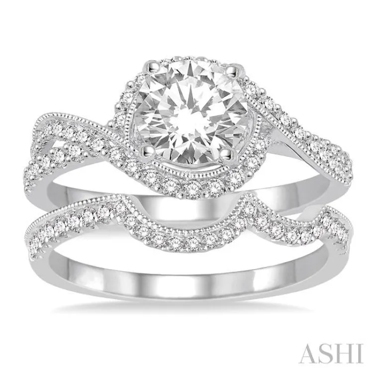 1 Ctw Diamond Wedding Set With 7/8 Ctw Engagement Ring and 1/6 Ctw Wedding Band in 14K White Gold