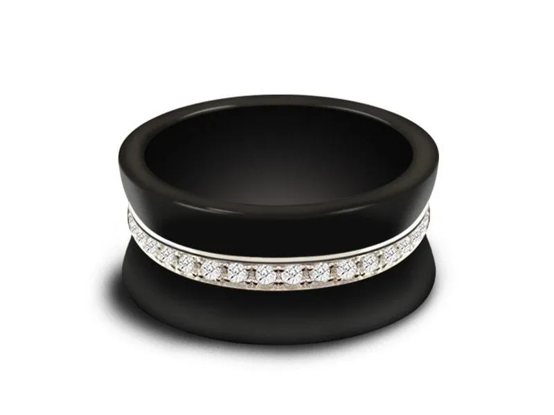 10mm Black Ceramic Wedding Band With Silver Eternity CZ