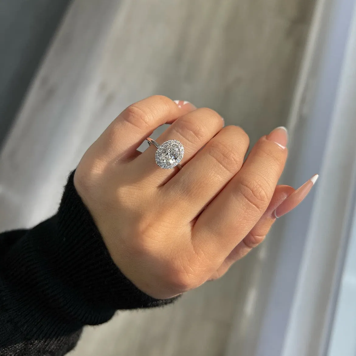 1.25 Oval Lab Created Diamond Engagement Ring with Halo
