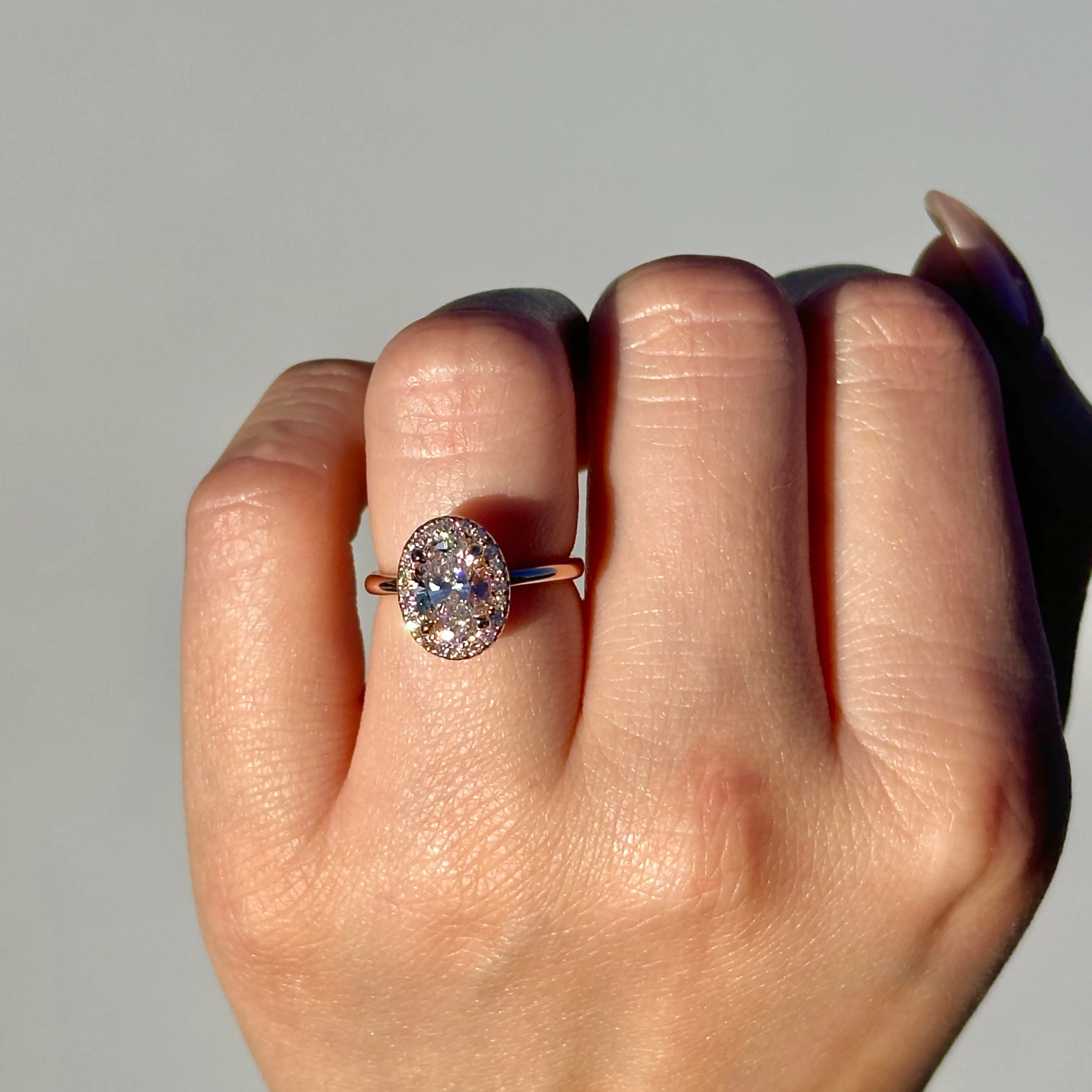1.25 Oval Lab Created Diamond Engagement Ring with Halo