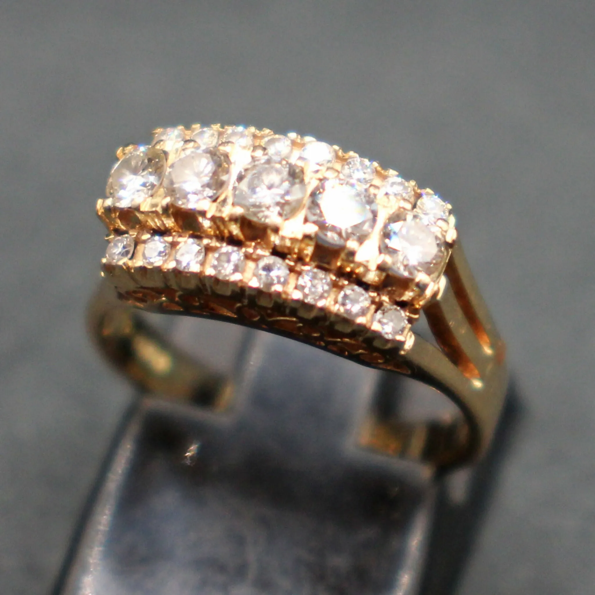 14ct three row diamond cluster ring