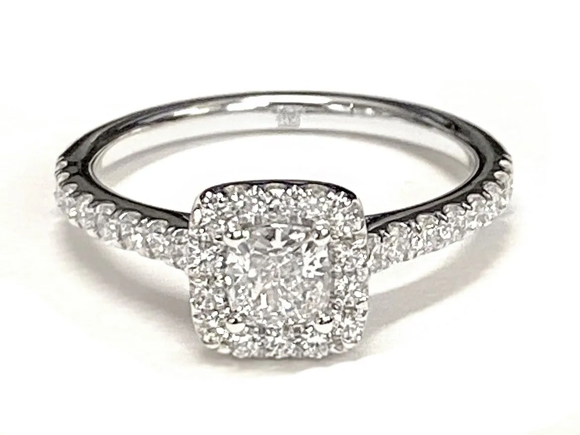 14K Rose Gold Cushion Diamond Classic Pave Halo Cathedral Style Engagement Ring -1/2ctw