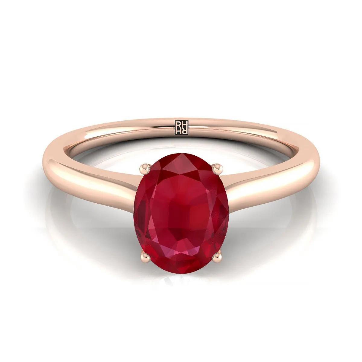 14K Rose Gold Oval Cathedral Solitaire Surprise Secret Stone Engagement Ring