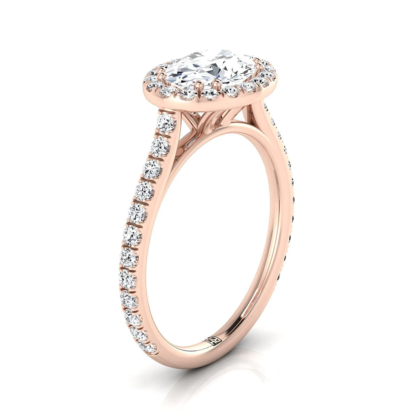 14K Rose Gold Oval Emerald Horizontal Fancy East West Diamond Halo Engagement Ring -1/2ctw