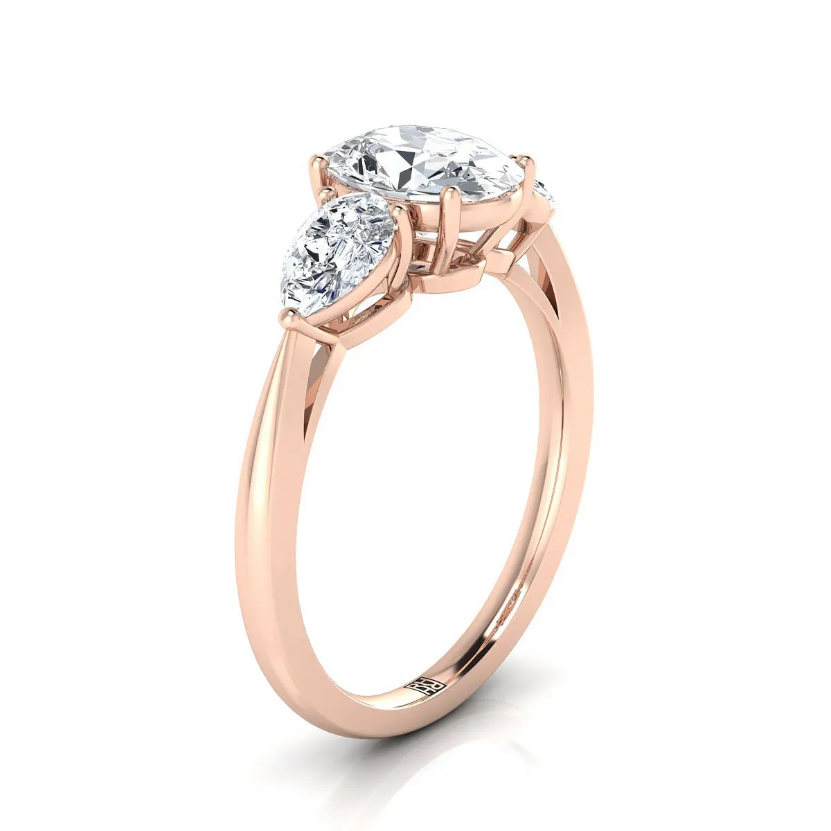 14K Rose Gold Oval Ruby Perfectly Matched Pear Shaped Three Diamond Engagement Ring -7/8ctw