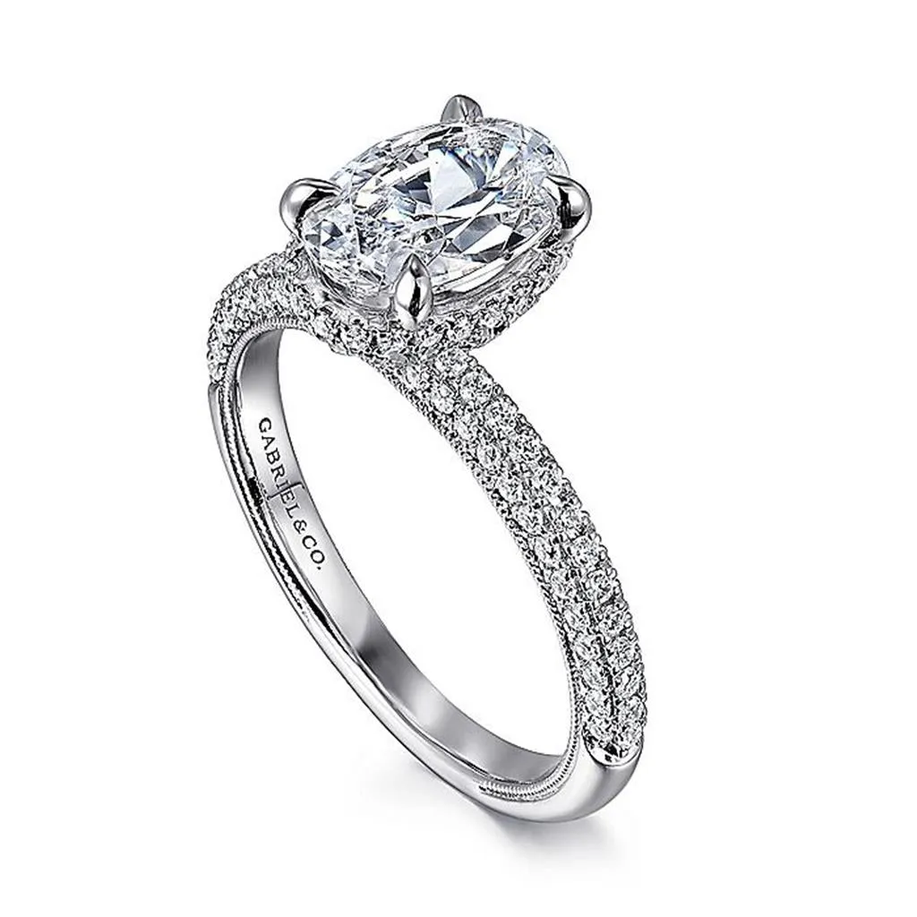 14K White Gold 'Caly' Hidden Halo Oval Diamond Engagement Ring