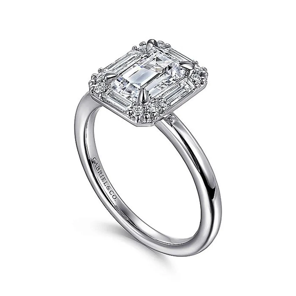 14K White Gold 'Cammie' Halo Emerald Cut Diamond Engagement Ring