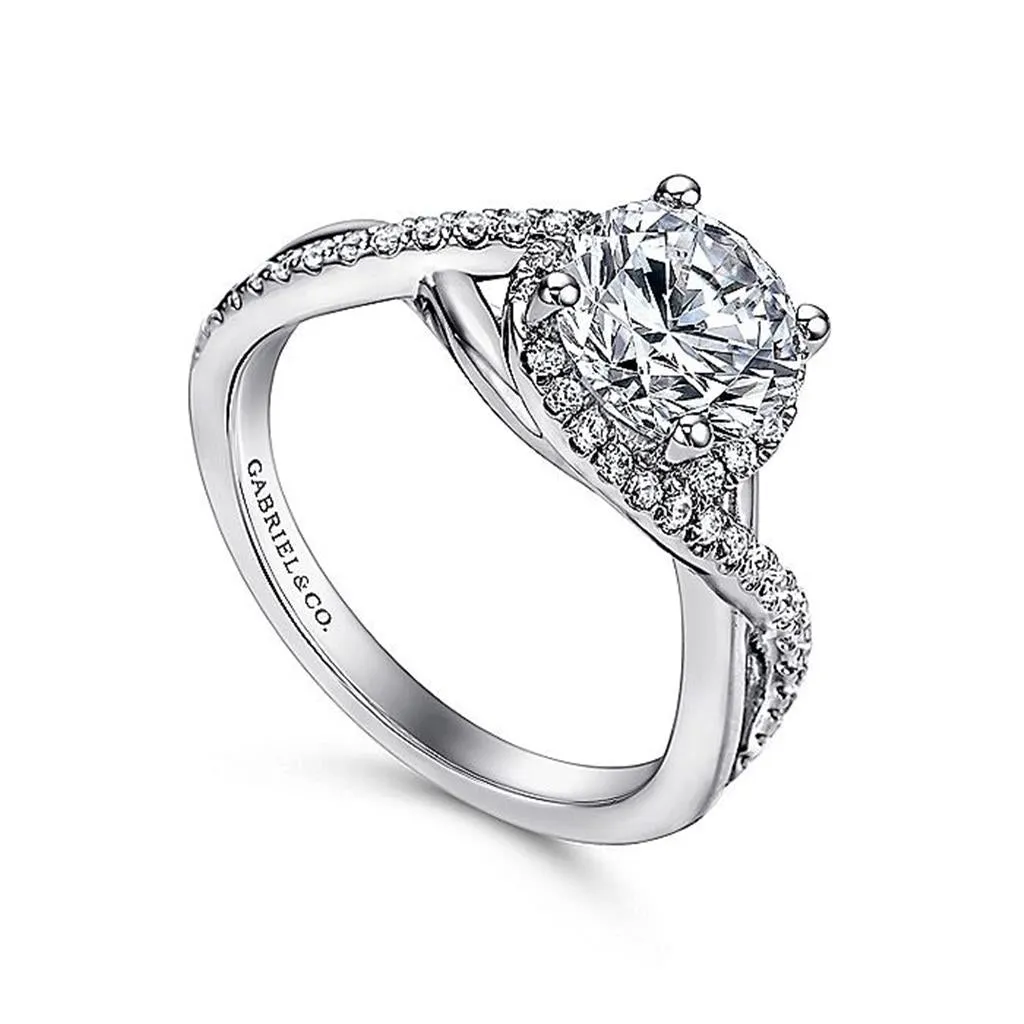 14K White Gold 'Courtney' Twist Round Diamond Engagement Ring