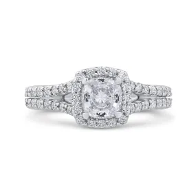 14K White Gold Cushion Cut Diamond Halo Engagement Ring