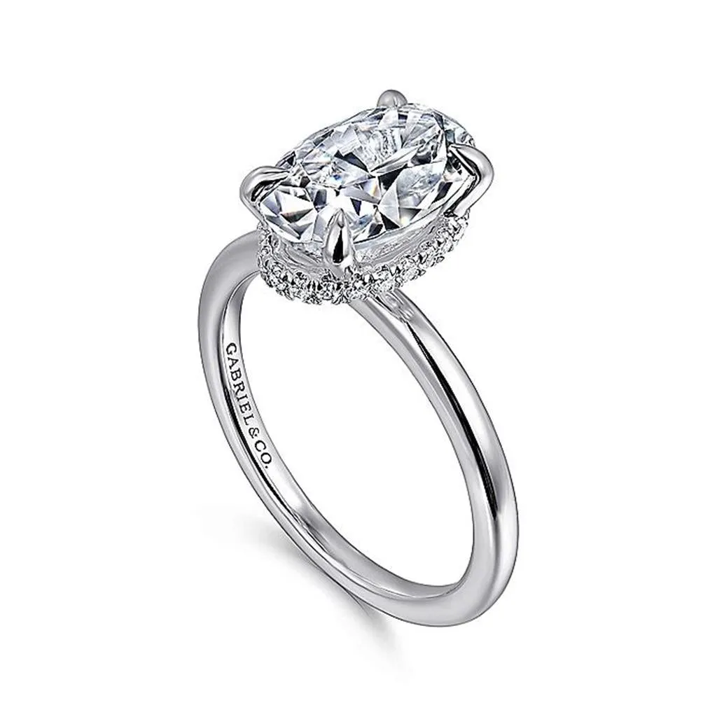 14K White Gold 'Rainah' Hidden Halo Oval Diamond Engagement Ring
