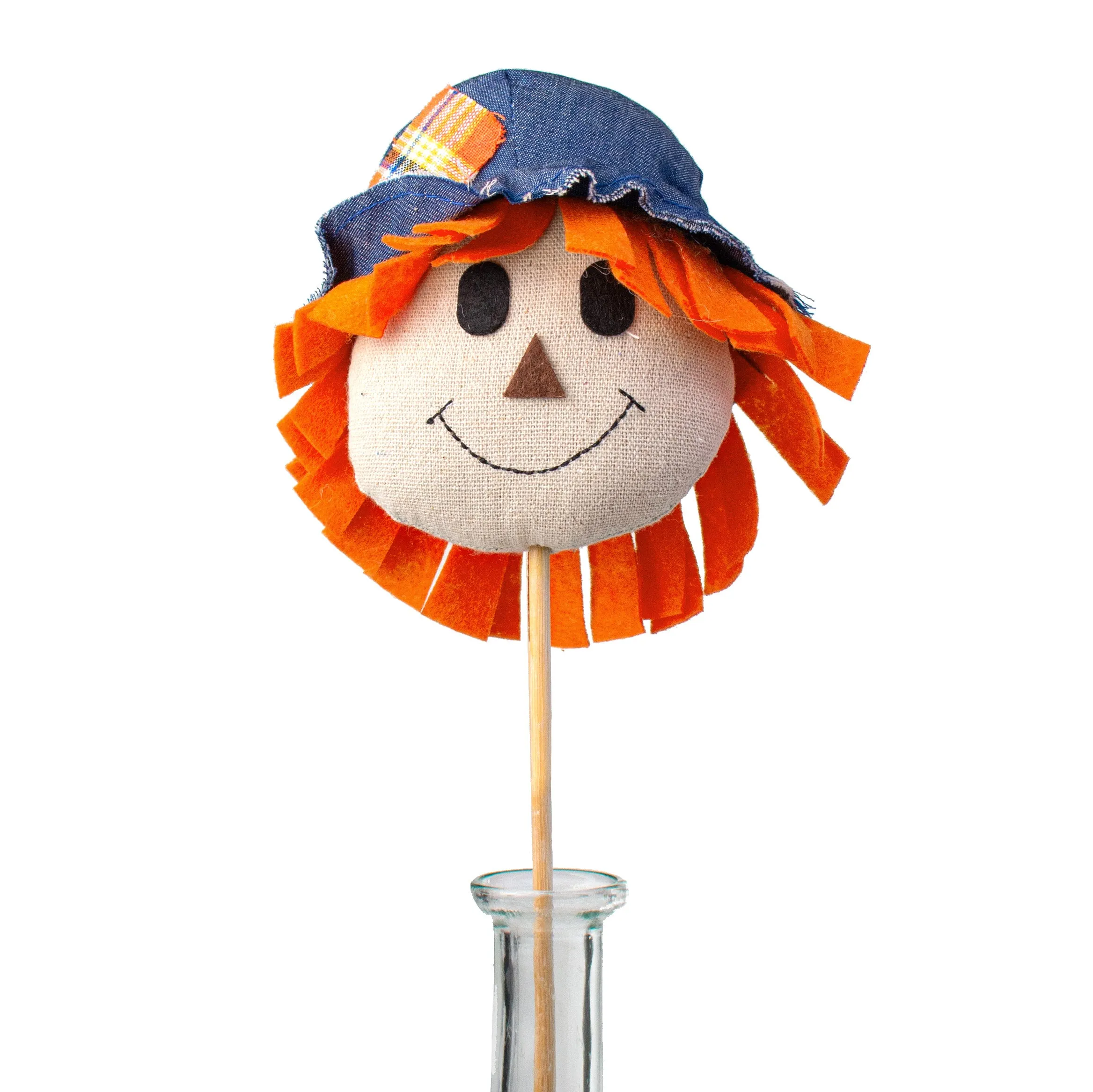 19.5" Fabric Scarecrow Head Pick: Blue & Orange