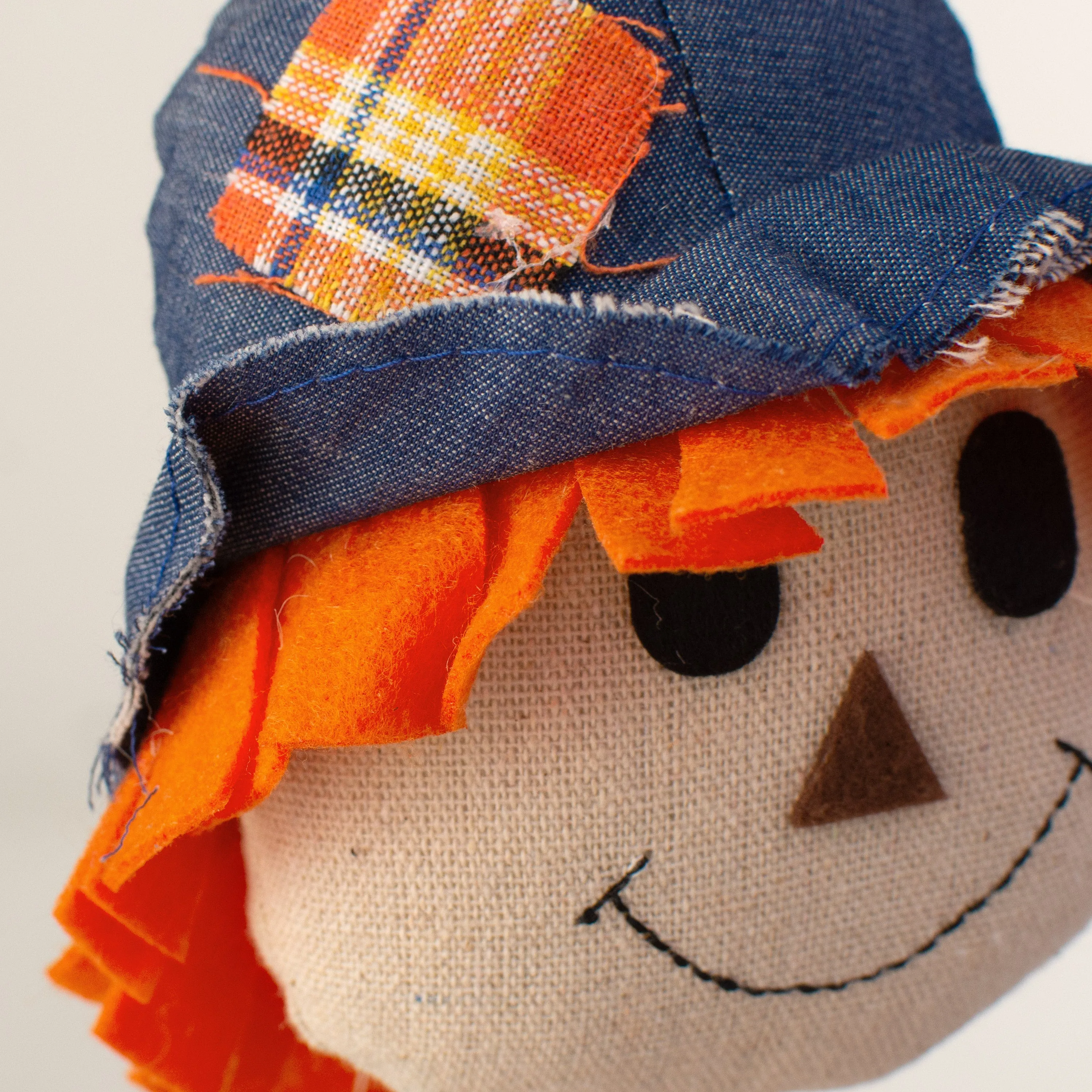 19.5" Fabric Scarecrow Head Pick: Blue & Orange