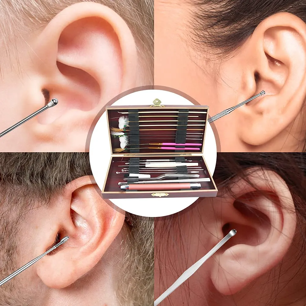 20Pcs Earwax Removal Kits Brushes for Ear, Ear Cleaning Tool Kits, Luminous Ear Picks Earwax Catcher Cleaning Brushes Clips Goose Feather Ear Pick Stick, Adults and Children Ear Wax Removal Tool