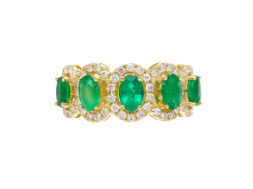 2.11 Carat Oval Cut Emerald and Diamond Wedding Band in 18K Gold