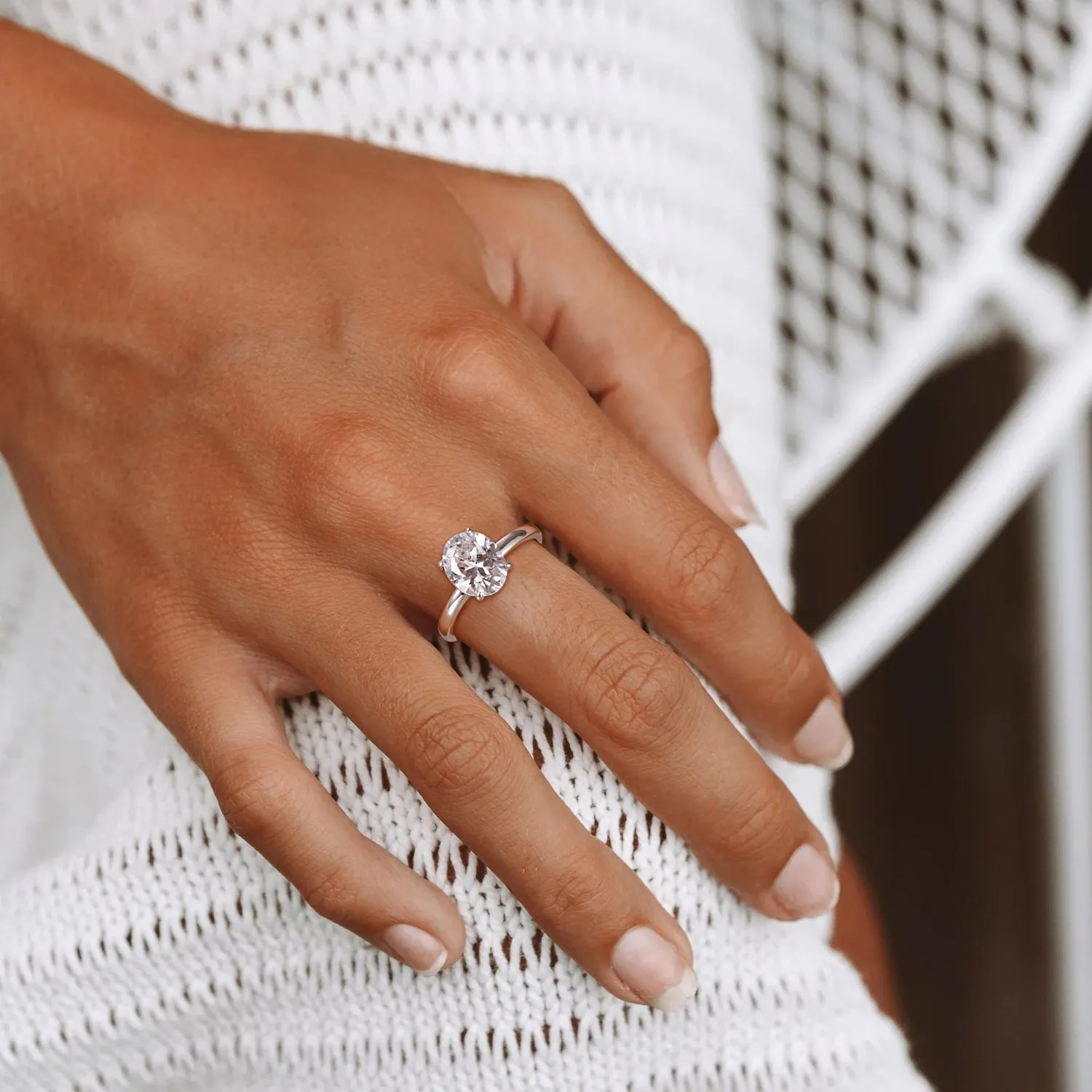 3CT Oval Cut Solitaire Cubic Zirconia Promise Ring