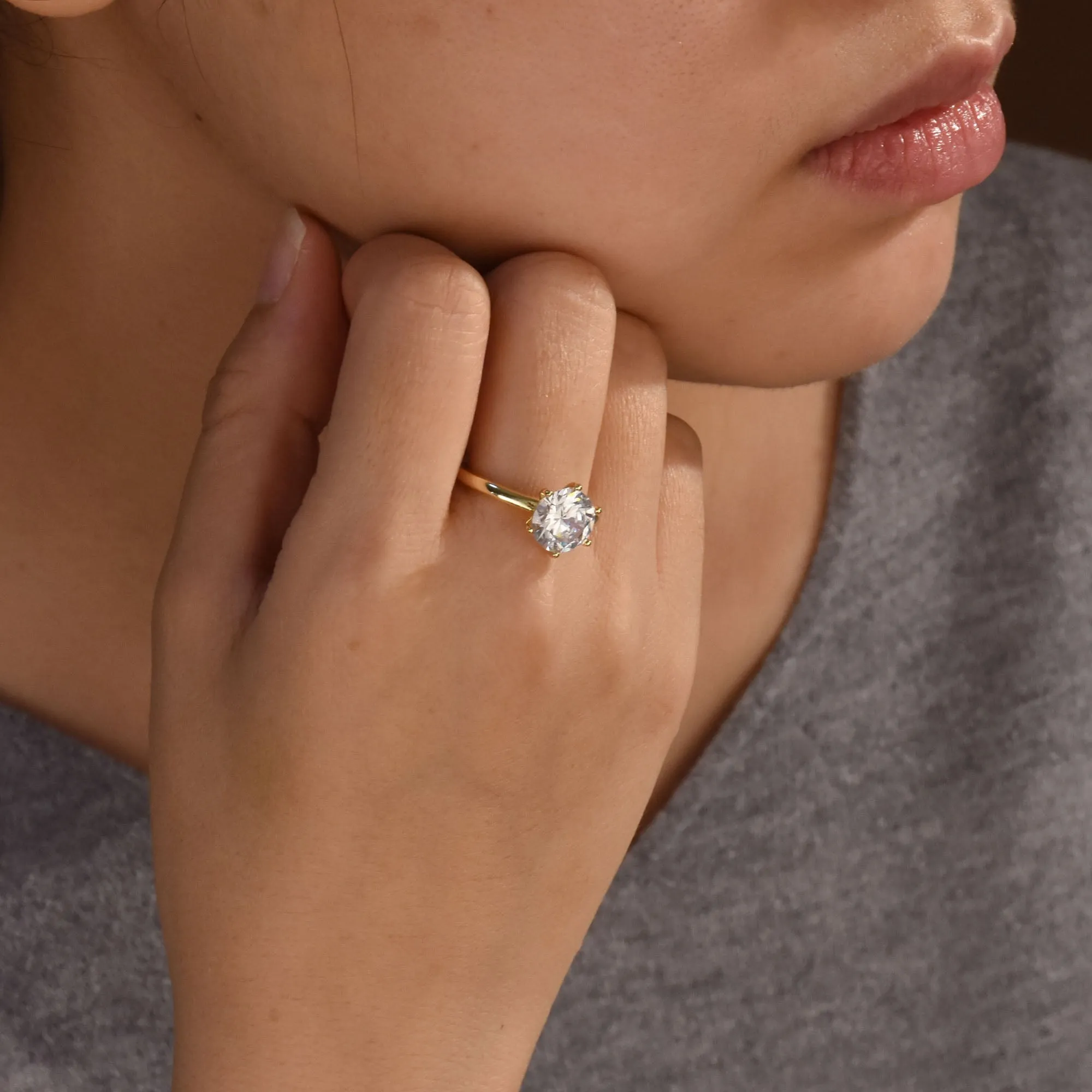 3CT Solitaire CZ Engagement Ring Sterling Silver Rose Gold Plated