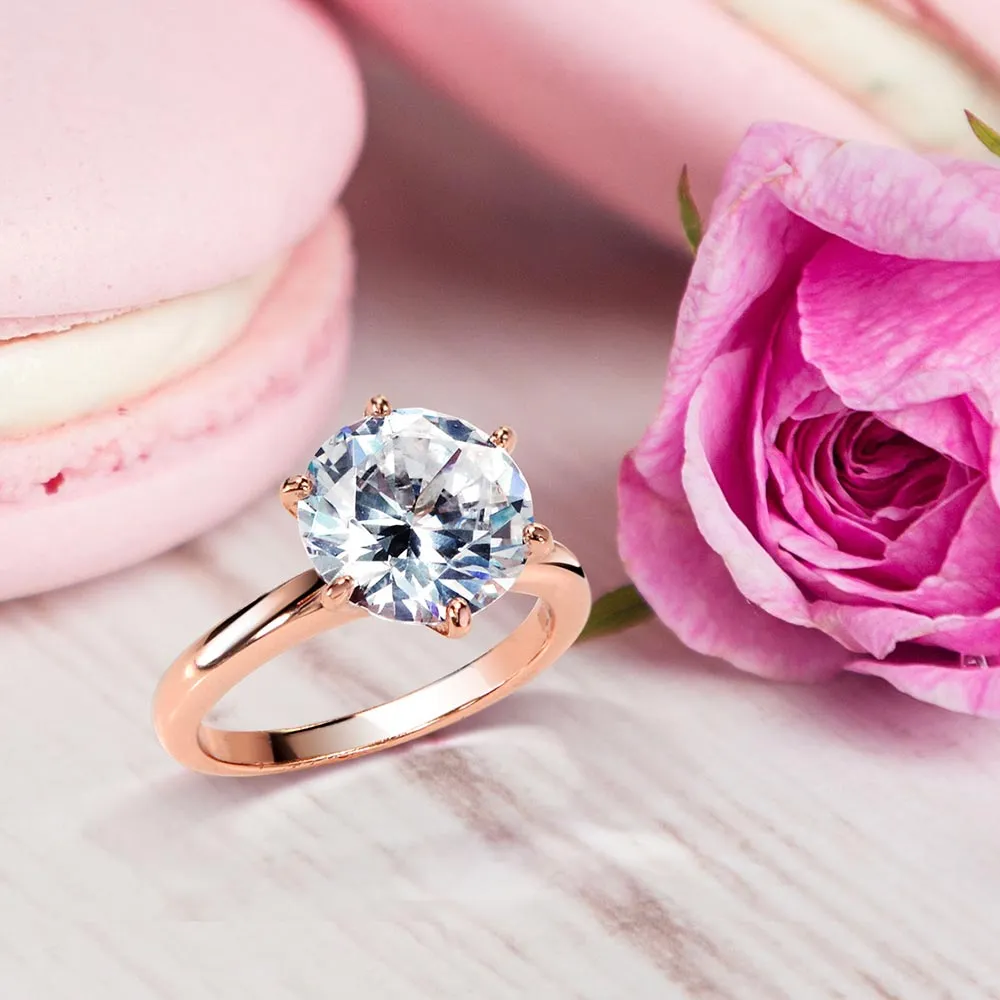 3CT Solitaire CZ Engagement Ring Sterling Silver Rose Gold Plated