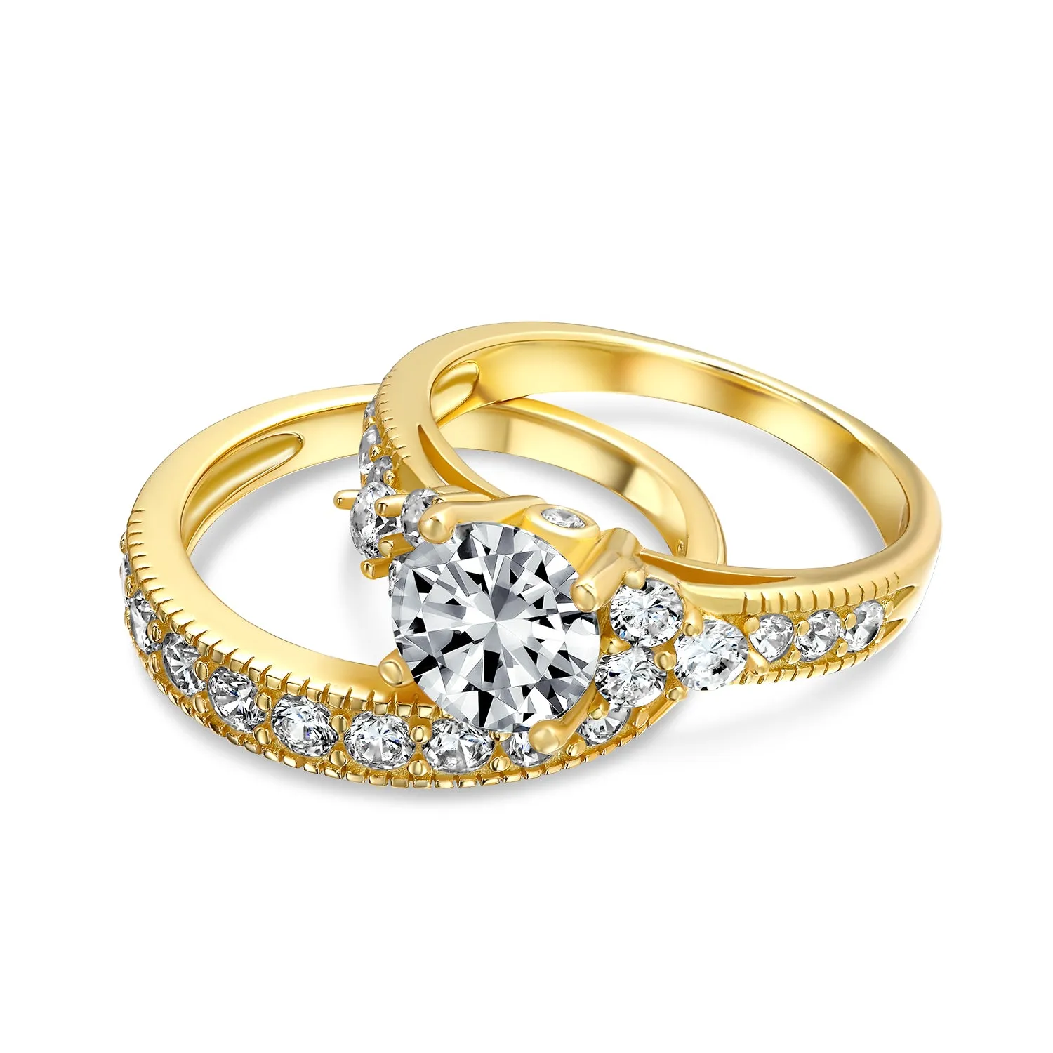 3CT Solitaire Heart AAA CZ Engagement Wedding Ring Set Sterling Silver