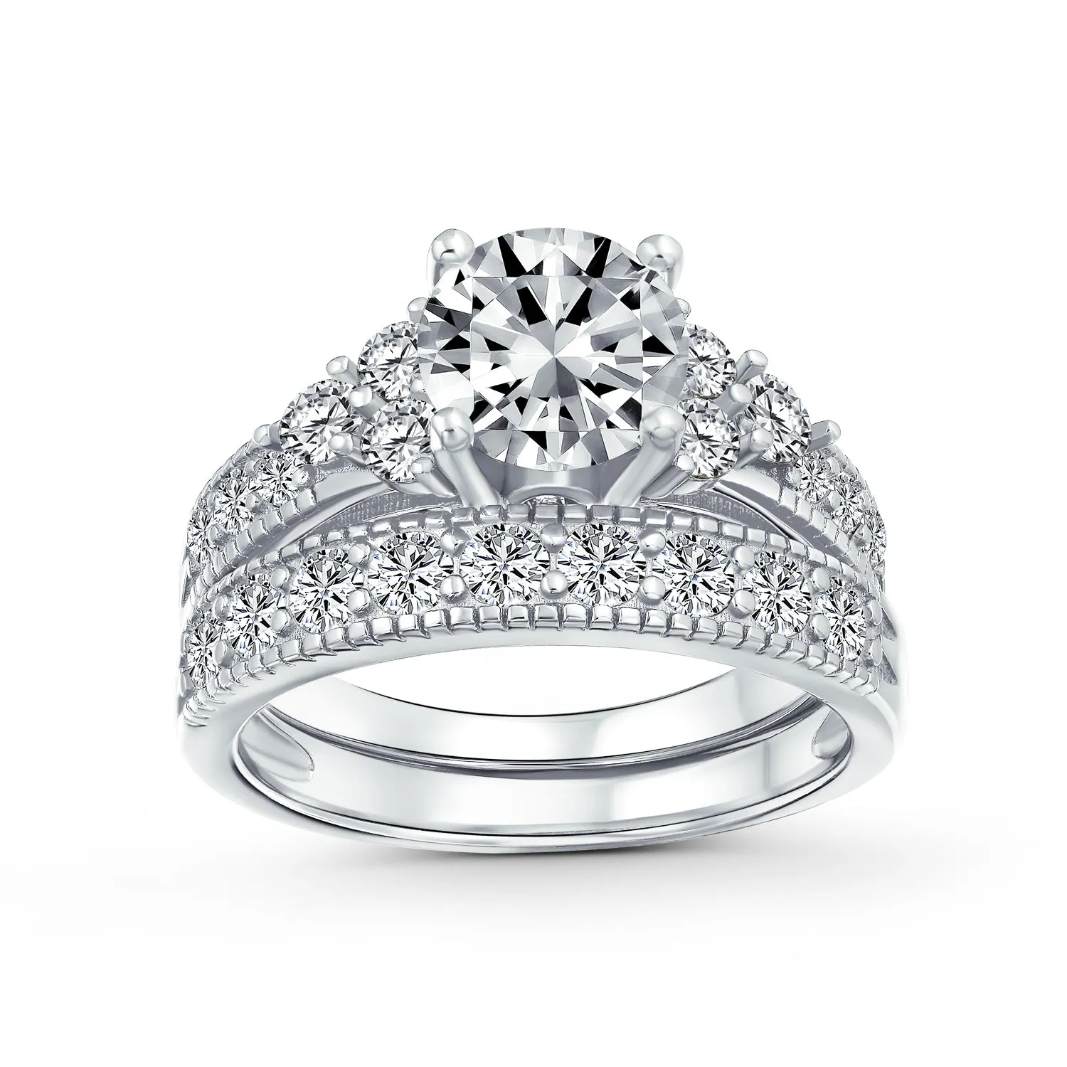 3CT Solitaire Heart AAA CZ Engagement Wedding Ring Set Sterling Silver