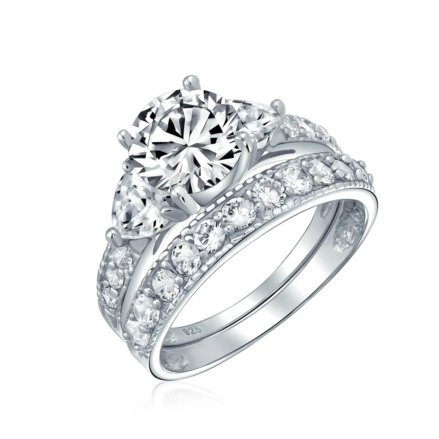 3CT Solitaire Heart AAA CZ Engagement Wedding Ring Set Sterling Silver