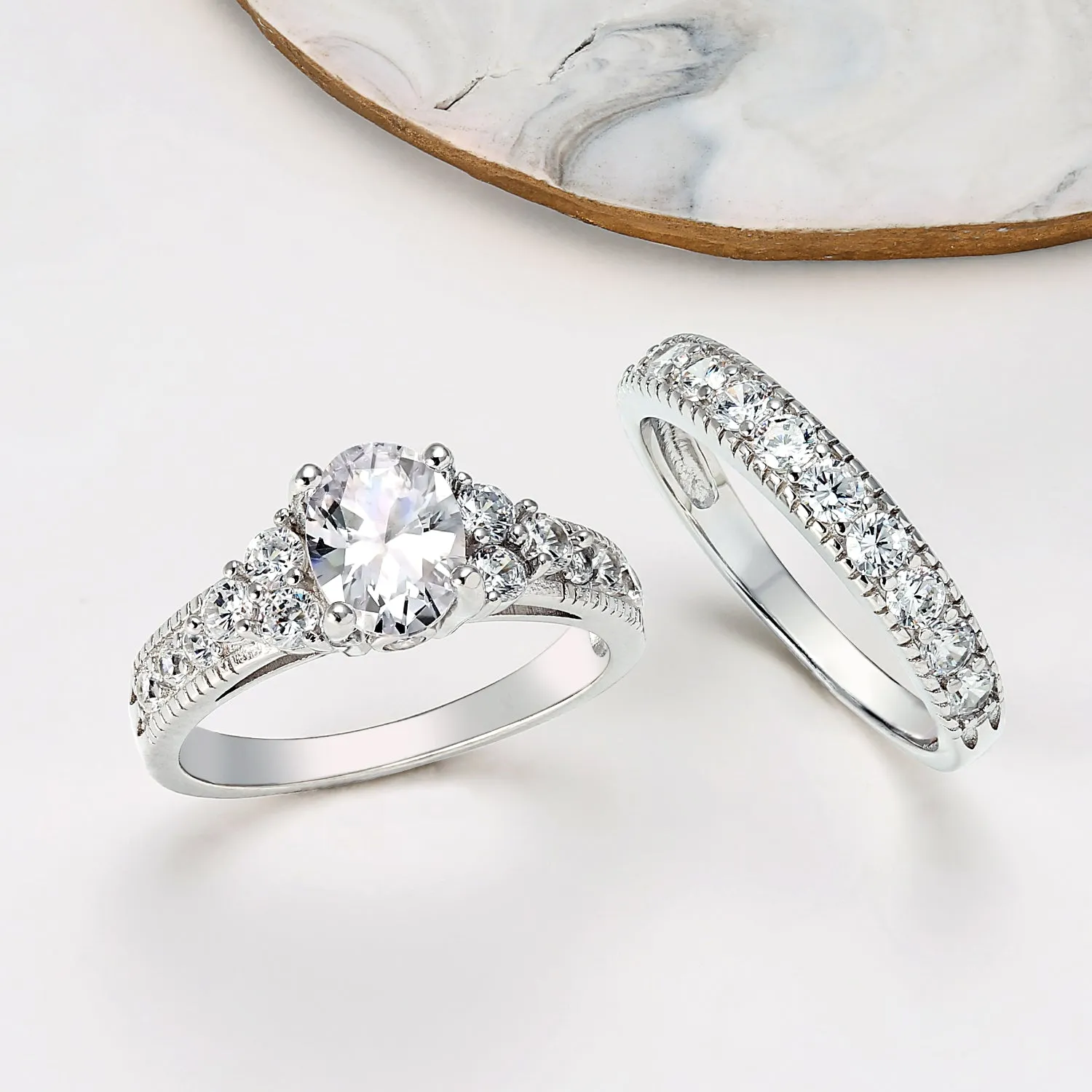 3CT Solitaire Heart AAA CZ Engagement Wedding Ring Set Sterling Silver