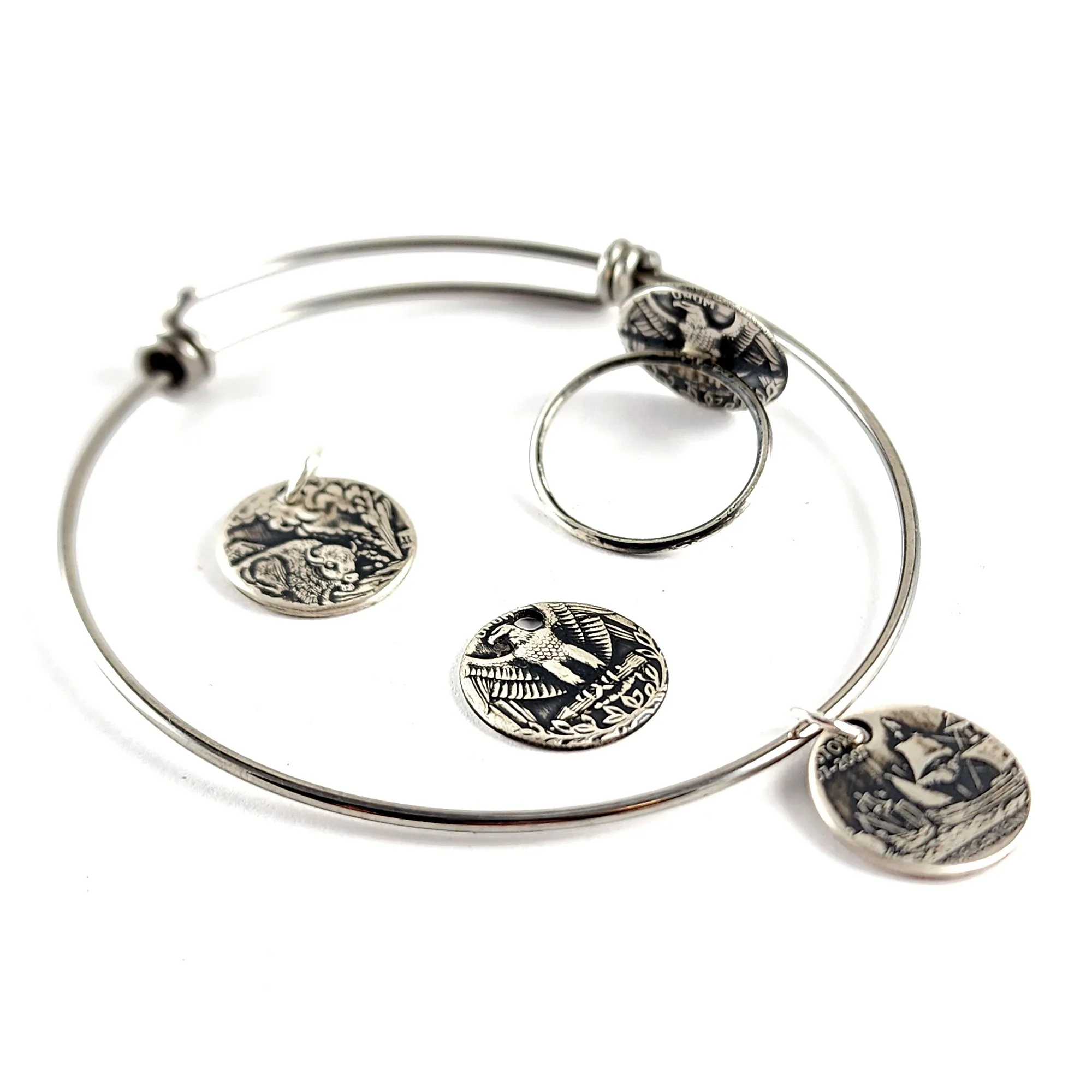 90% Silver Custom Engraved Quarter Narrow Band Punch Out Jewelry - Necklace, Bracelet or Stacking Ring