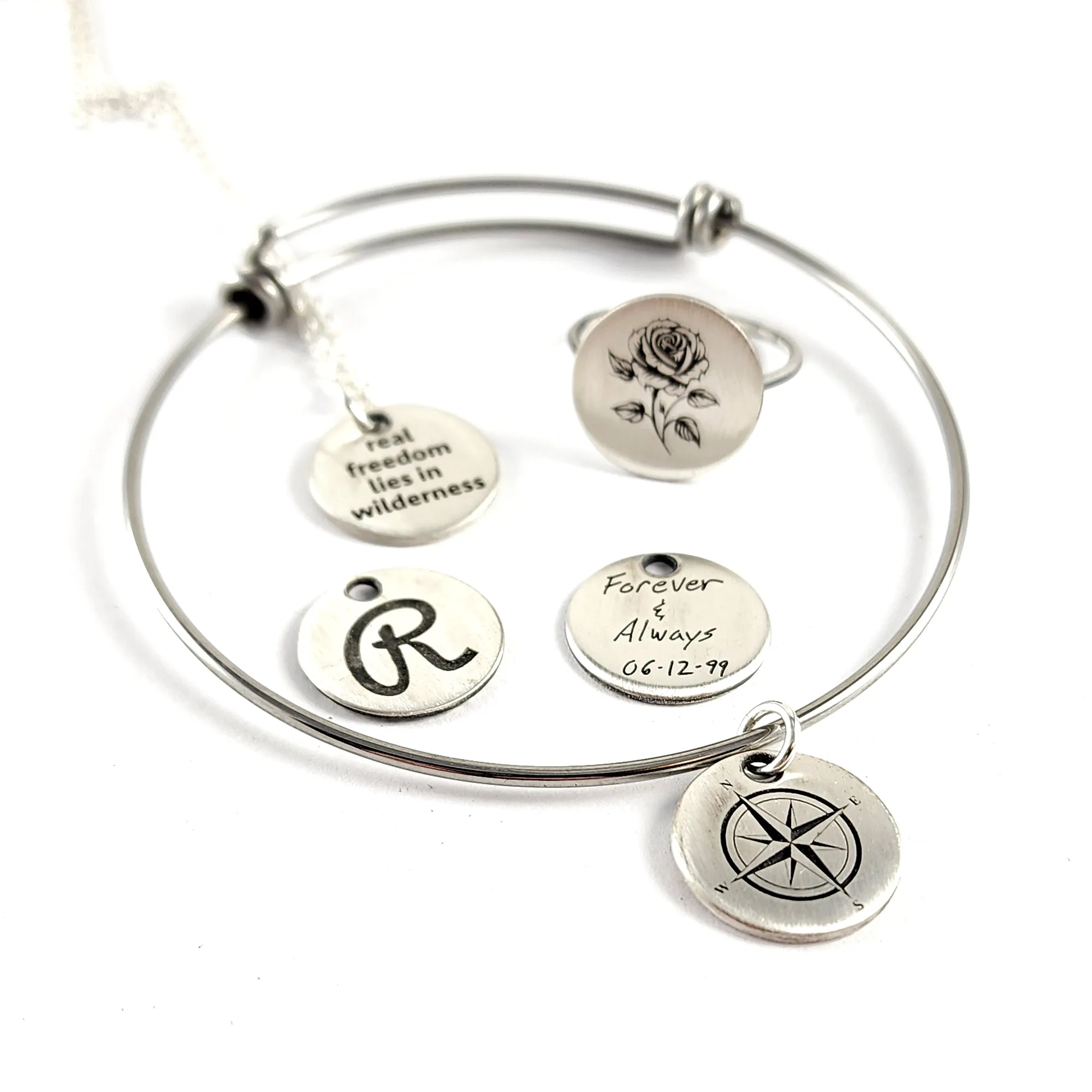 90% Silver Custom Engraved Quarter Narrow Band Punch Out Jewelry - Necklace, Bracelet or Stacking Ring