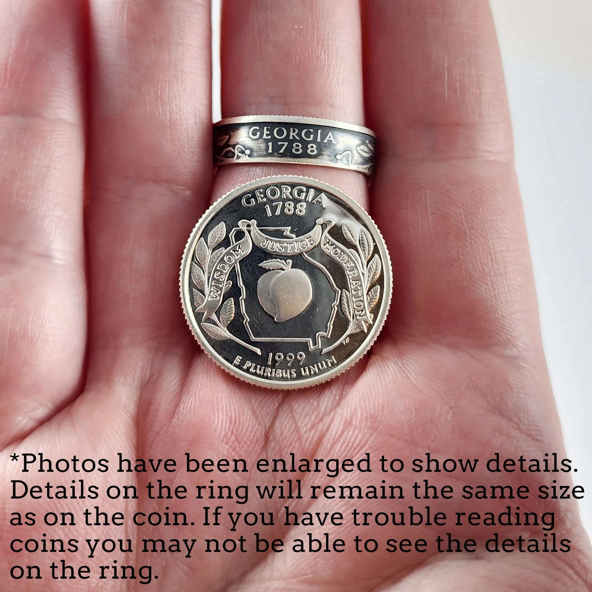 90% Silver Custom Engraved State Quarter Ring