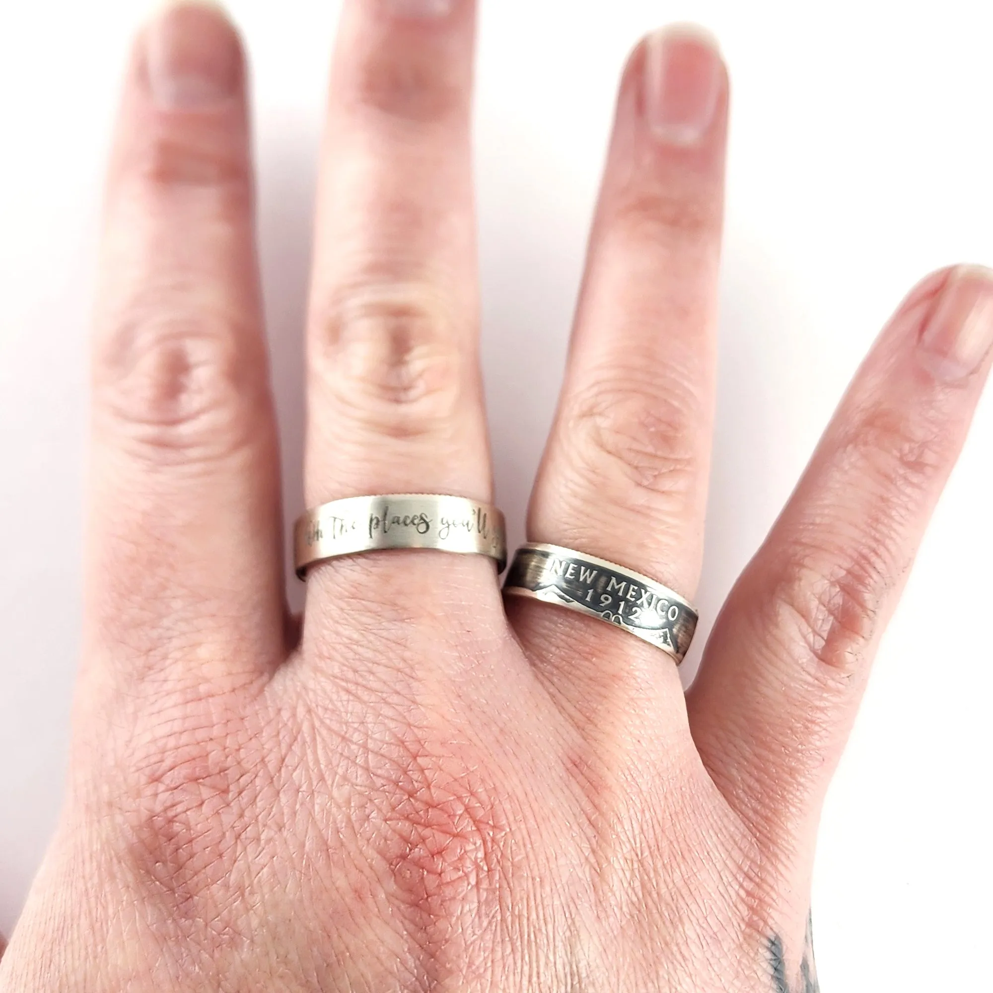 90% Silver Custom Engraved State Quarter Ring