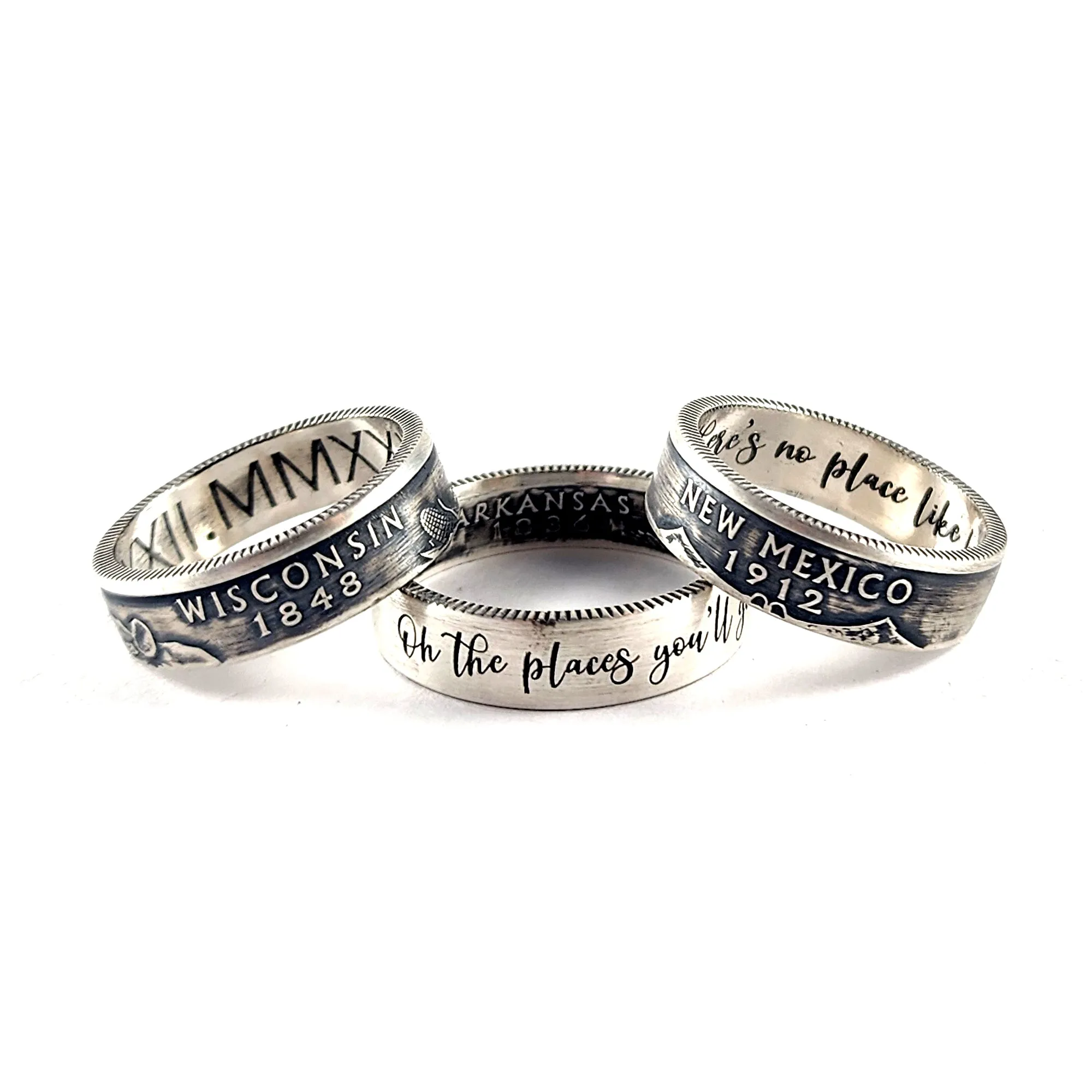 90% Silver Custom Engraved State Quarter Ring