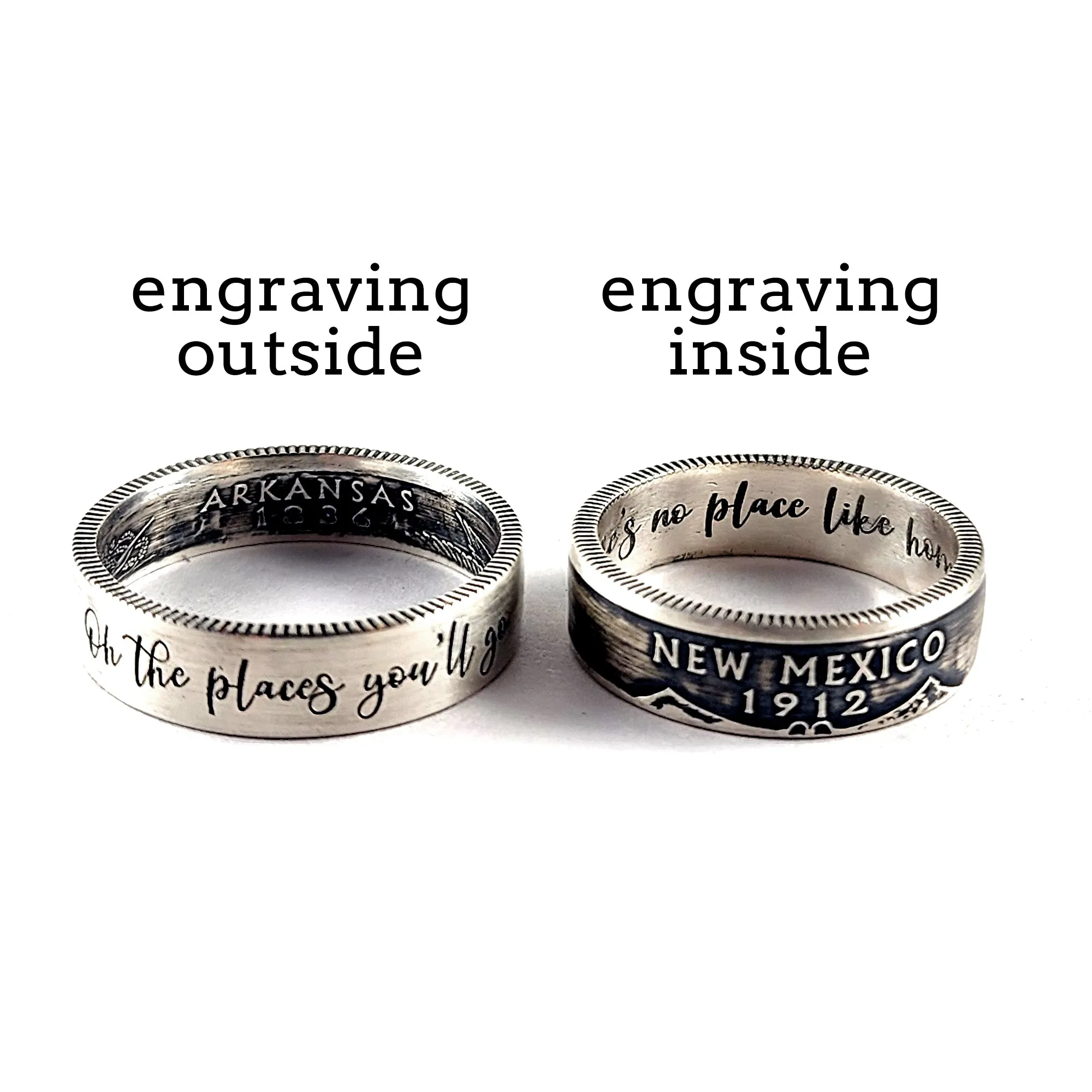 90% Silver Custom Engraved State Quarter Ring