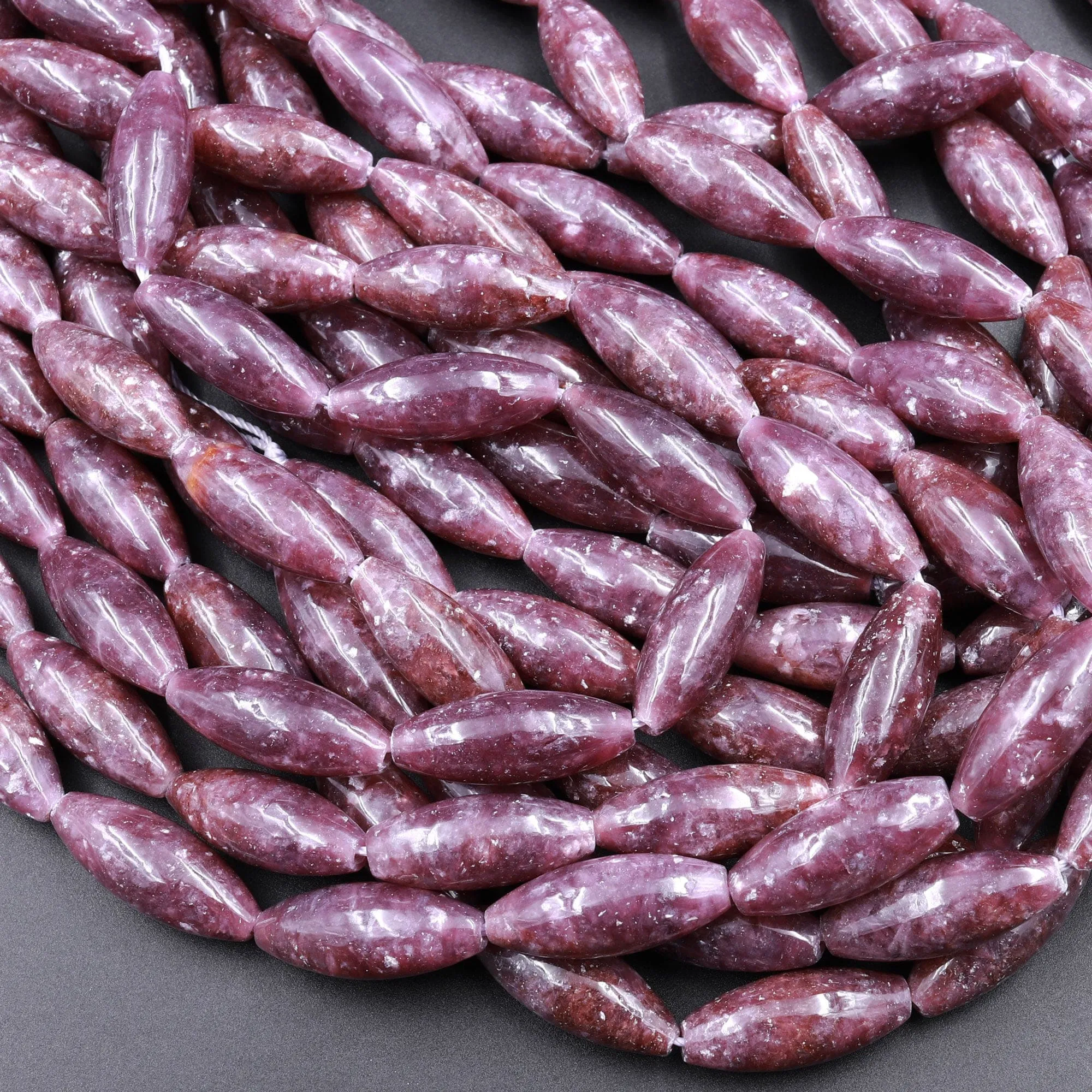 AAA Grade Natural Maroon Purple Lepidolite 20x8mm Oval Marquise Beads High Quality 100% Natural Lepidolite Gemstone 16" Strand