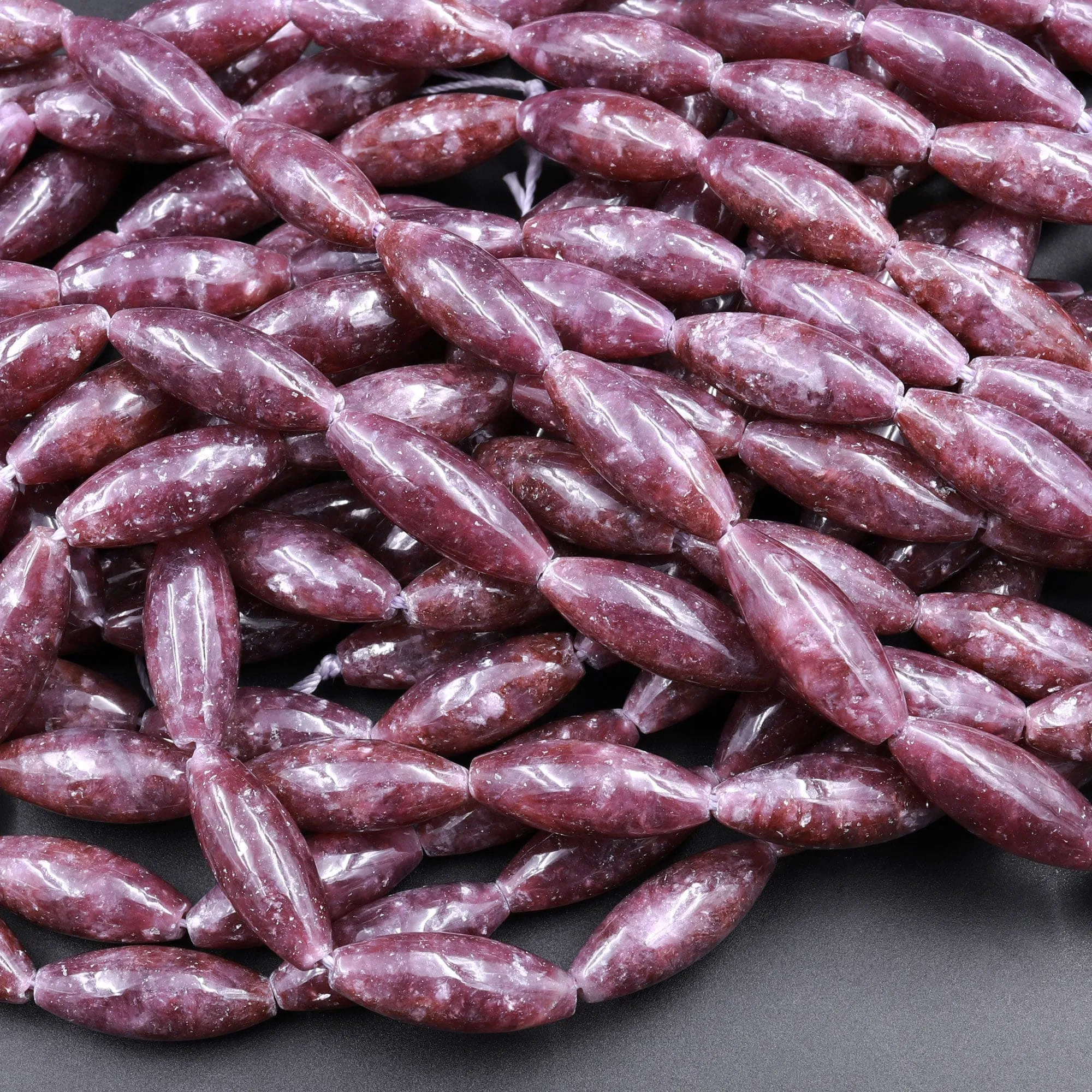AAA Grade Natural Maroon Purple Lepidolite 20x8mm Oval Marquise Beads High Quality 100% Natural Lepidolite Gemstone 16" Strand