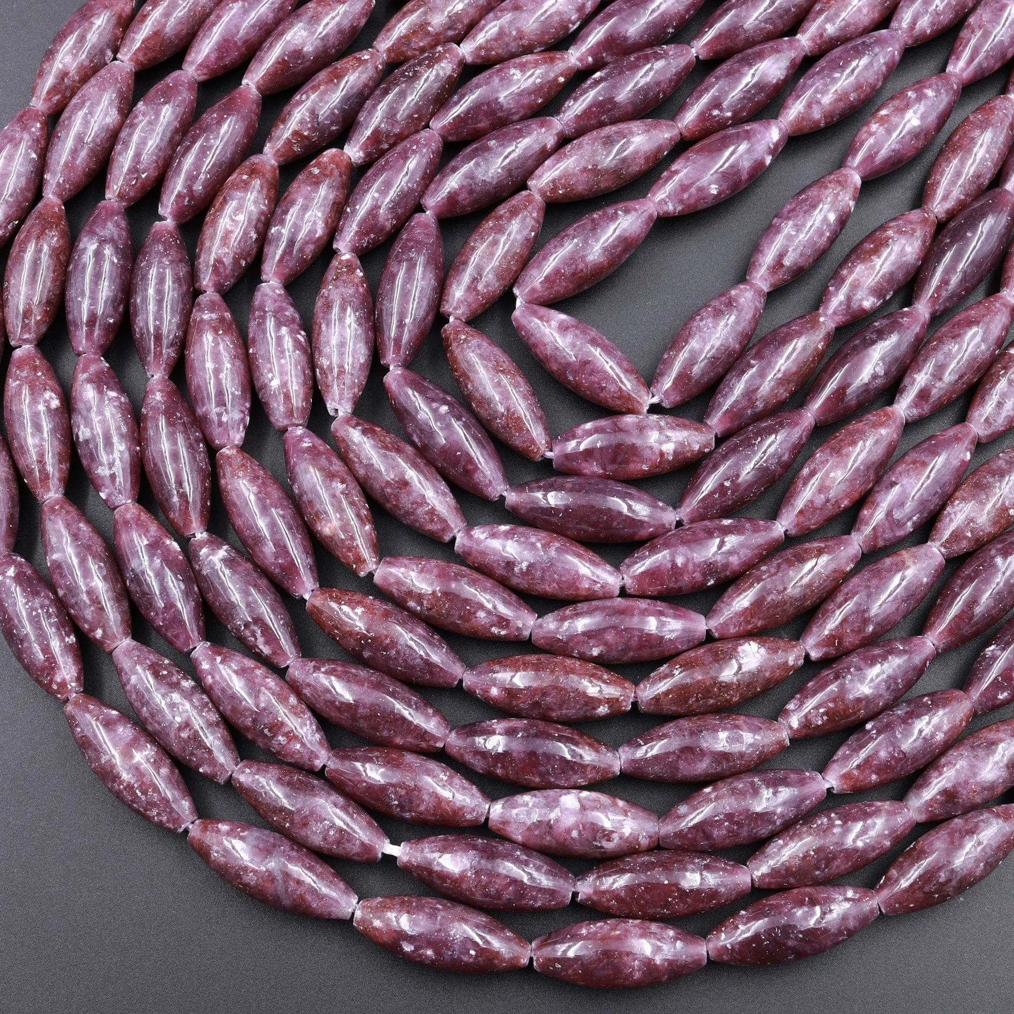 AAA Grade Natural Maroon Purple Lepidolite 20x8mm Oval Marquise Beads High Quality 100% Natural Lepidolite Gemstone 16" Strand
