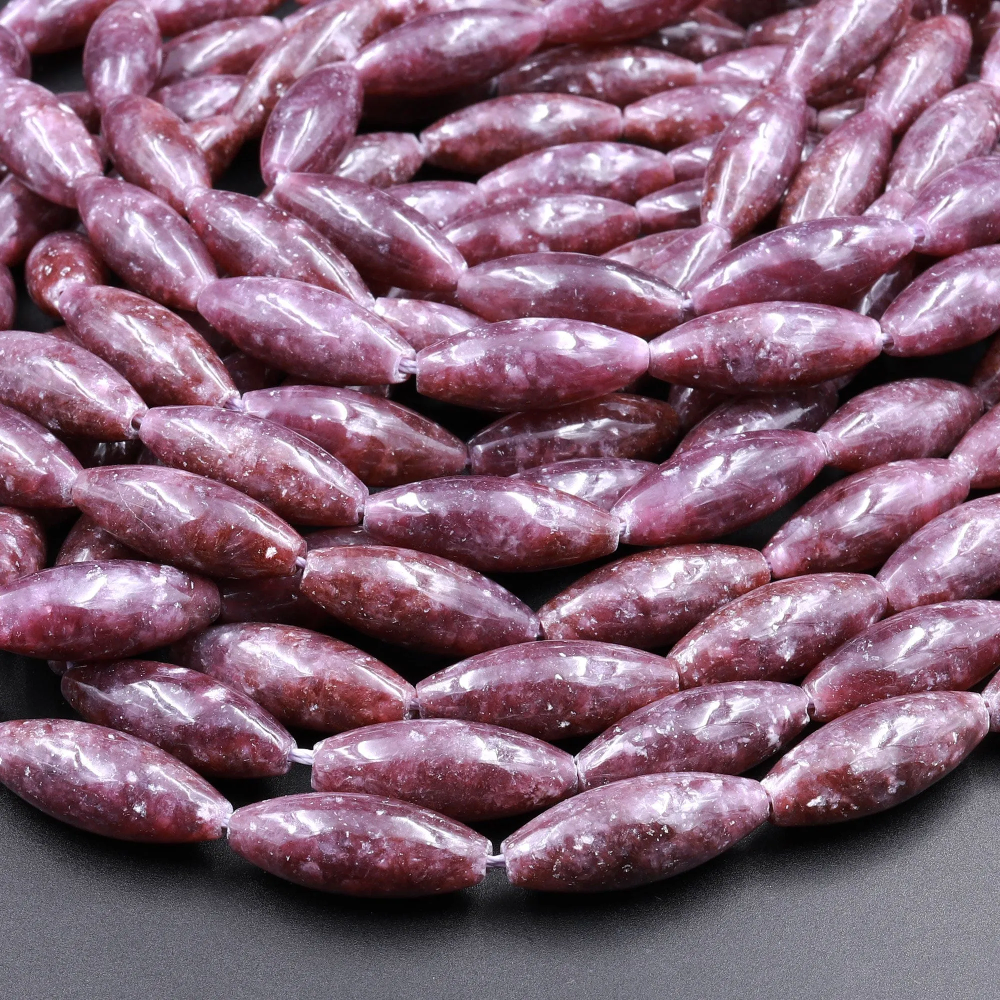 AAA Grade Natural Maroon Purple Lepidolite 20x8mm Oval Marquise Beads High Quality 100% Natural Lepidolite Gemstone 16" Strand