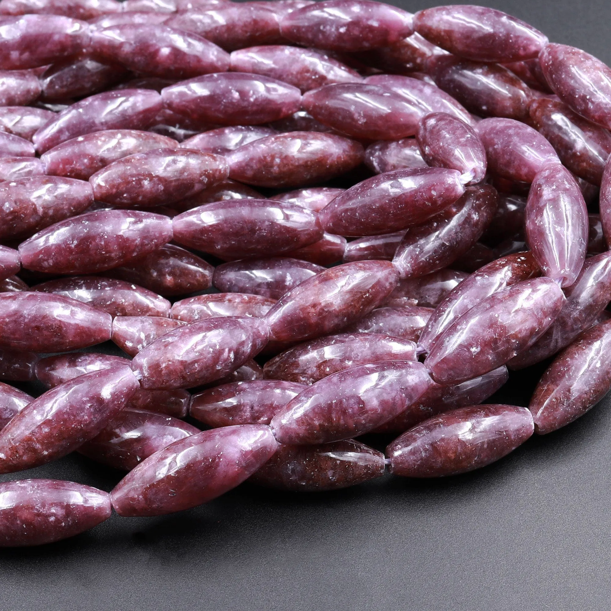 AAA Grade Natural Maroon Purple Lepidolite 20x8mm Oval Marquise Beads High Quality 100% Natural Lepidolite Gemstone 16" Strand