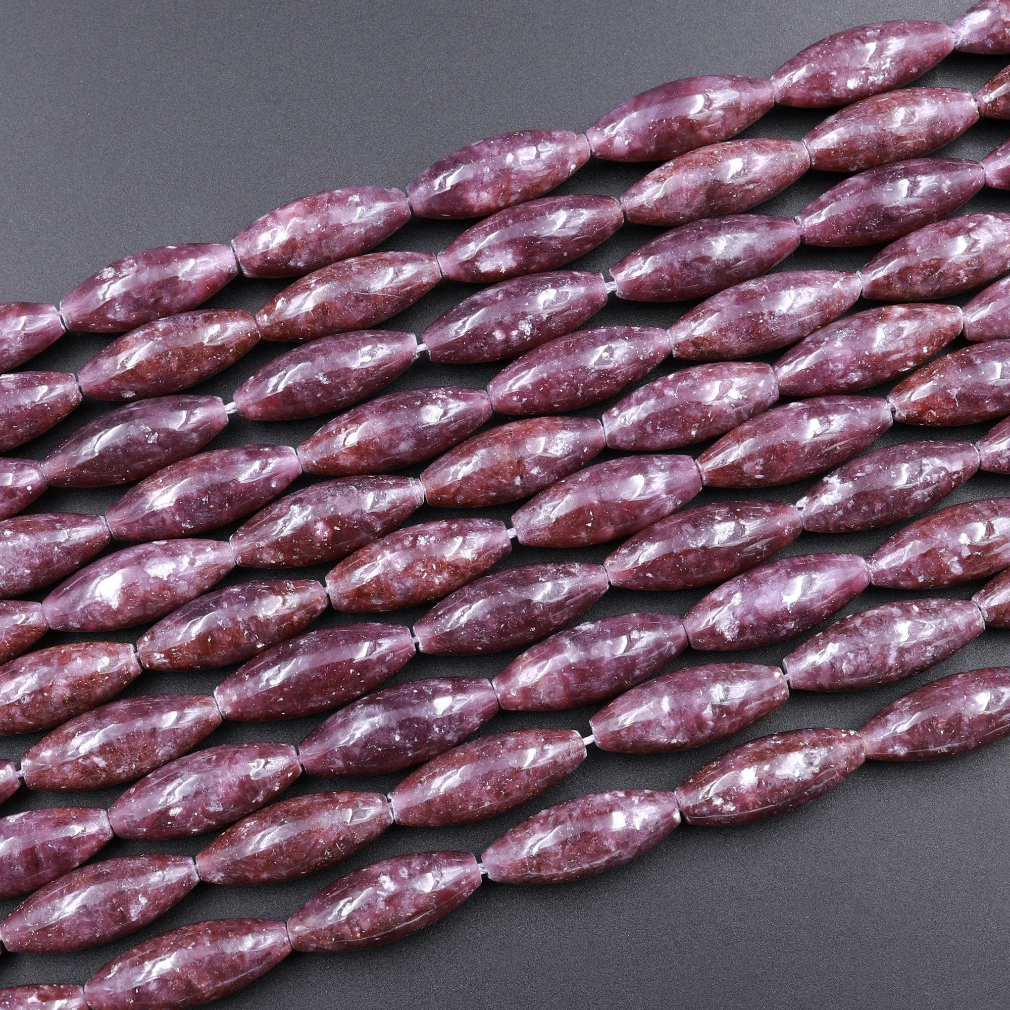AAA Grade Natural Maroon Purple Lepidolite 20x8mm Oval Marquise Beads High Quality 100% Natural Lepidolite Gemstone 16" Strand