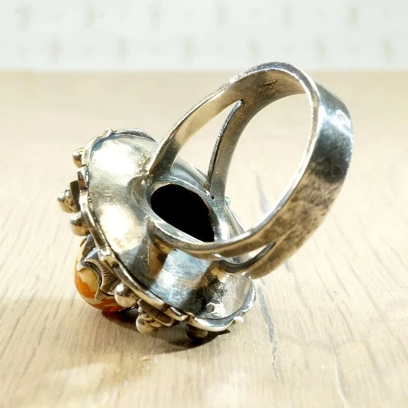 Amber & Ornate Silver Mystery Ring