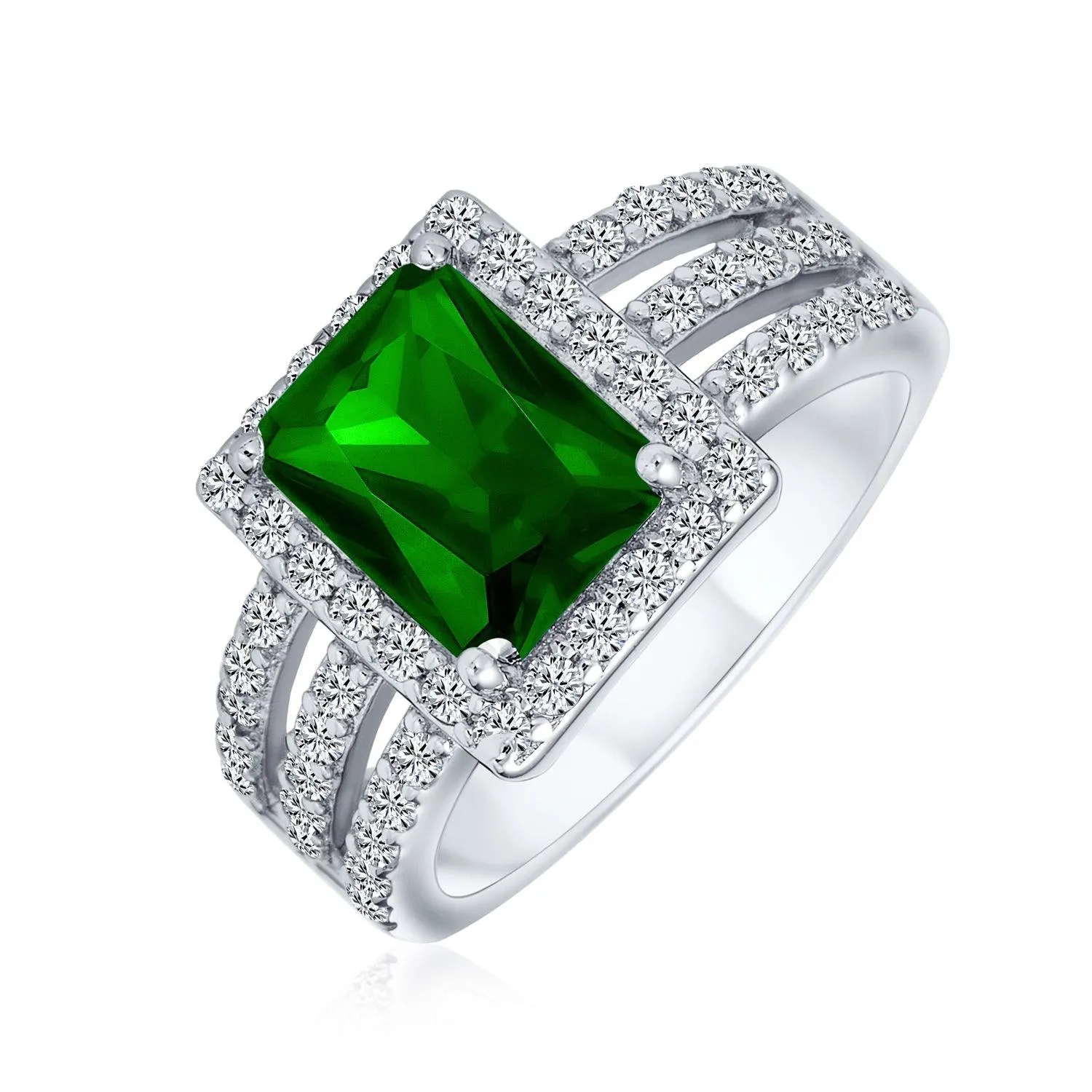 Art Deco 3CT AAA CZ Emerald Cut Halo Engagement Ring Sterling Silver