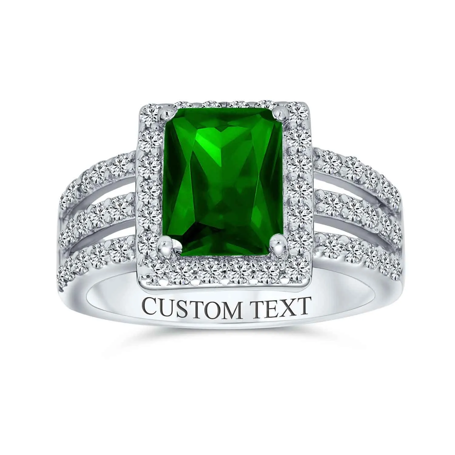 Art Deco 3CT AAA CZ Emerald Cut Halo Engagement Ring Sterling Silver