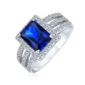 Art Deco 3CT AAA CZ Emerald Cut Halo Engagement Ring Sterling Silver