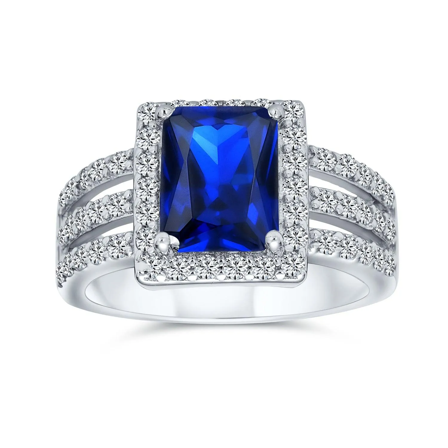 Art Deco 3CT AAA CZ Emerald Cut Halo Engagement Ring Sterling Silver