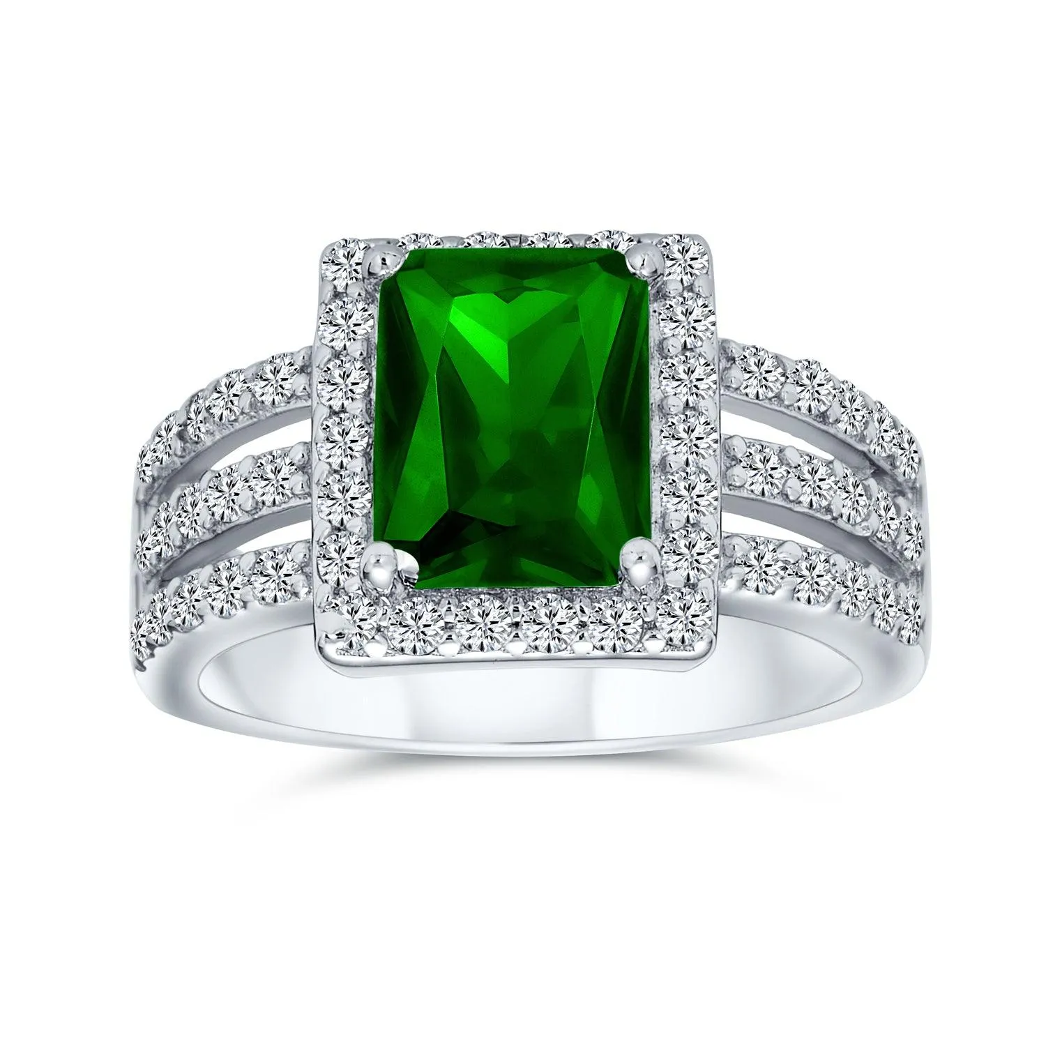 Art Deco 3CT AAA CZ Emerald Cut Halo Engagement Ring Sterling Silver