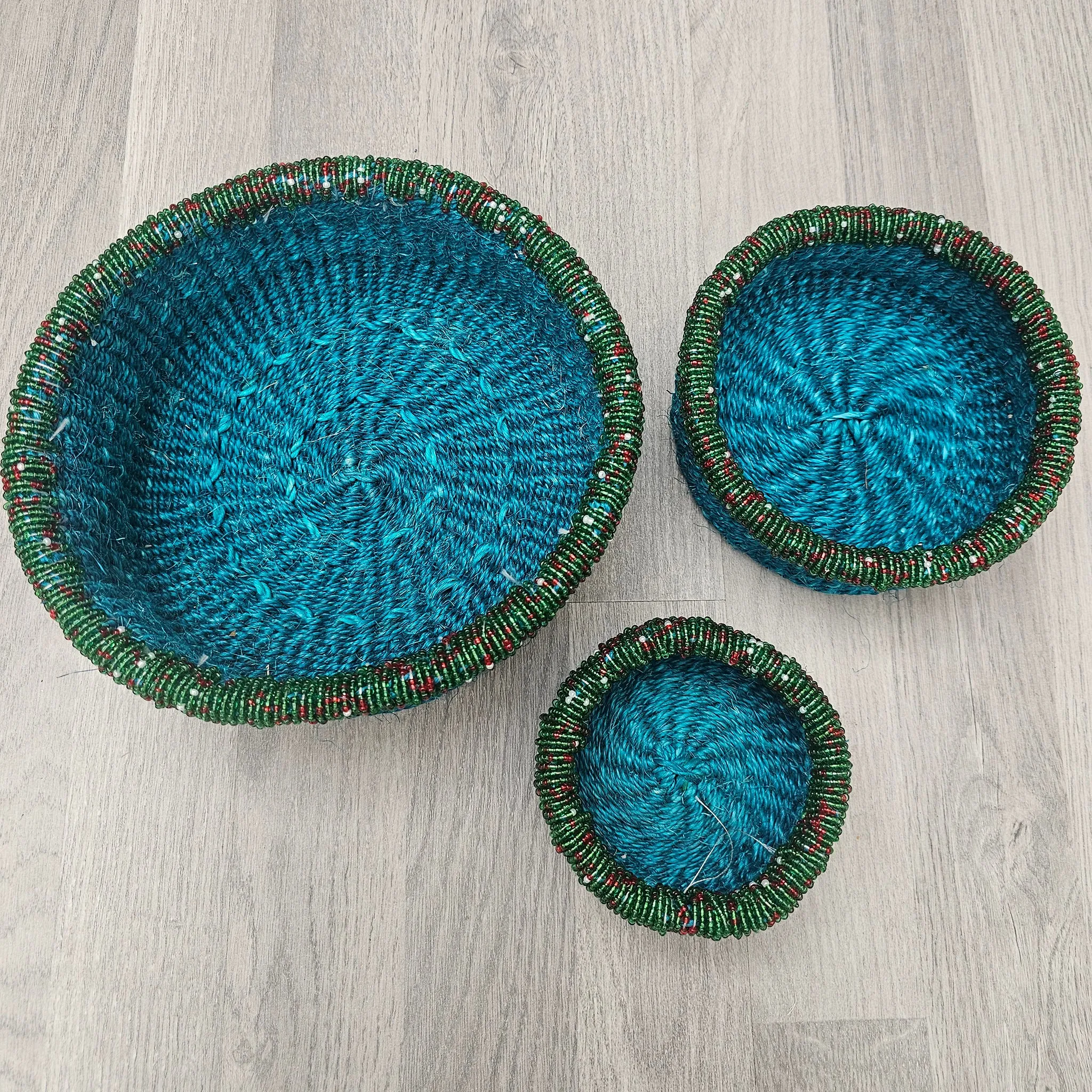 Beaded Kiondo Baskets  Sisal Basket Set of 3 - Hasana